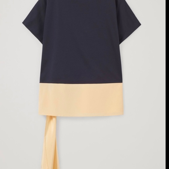 COS WOVEN SILK  Blouse Top T shirt Large navy yellow *works as maternity top* - Picture 2 of 7